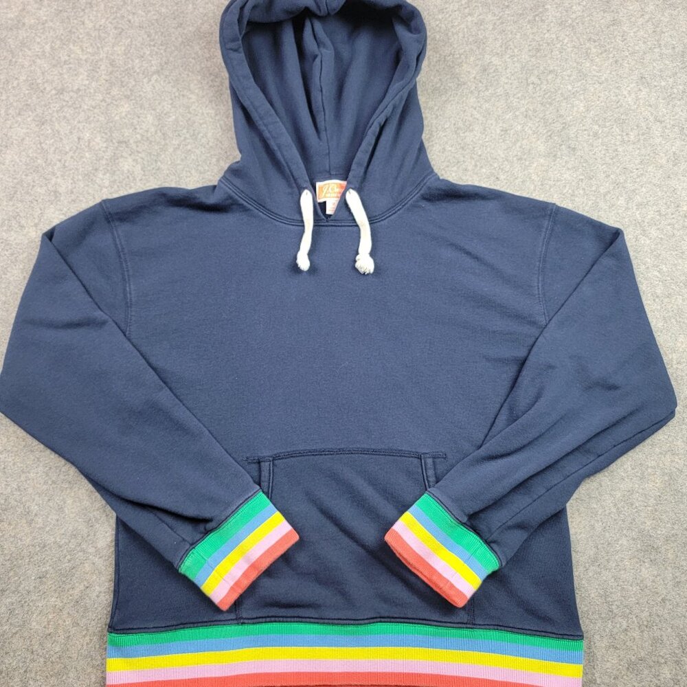 J Crew Weekend Rainbow Trim Hoodie Womens Medium Navy Cotton